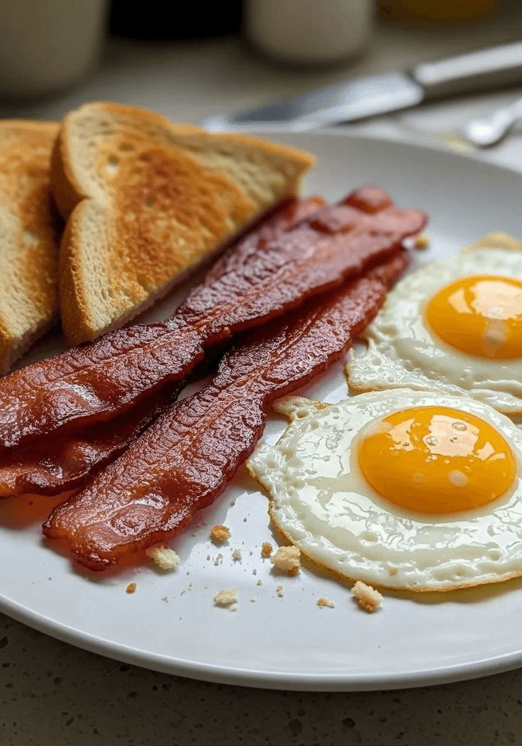 Ham, Bacon & Egg — Hearty breakfast plate.