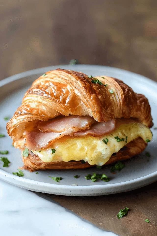 Spam & Egg Croissant — Flaky croissant with spam and egg.